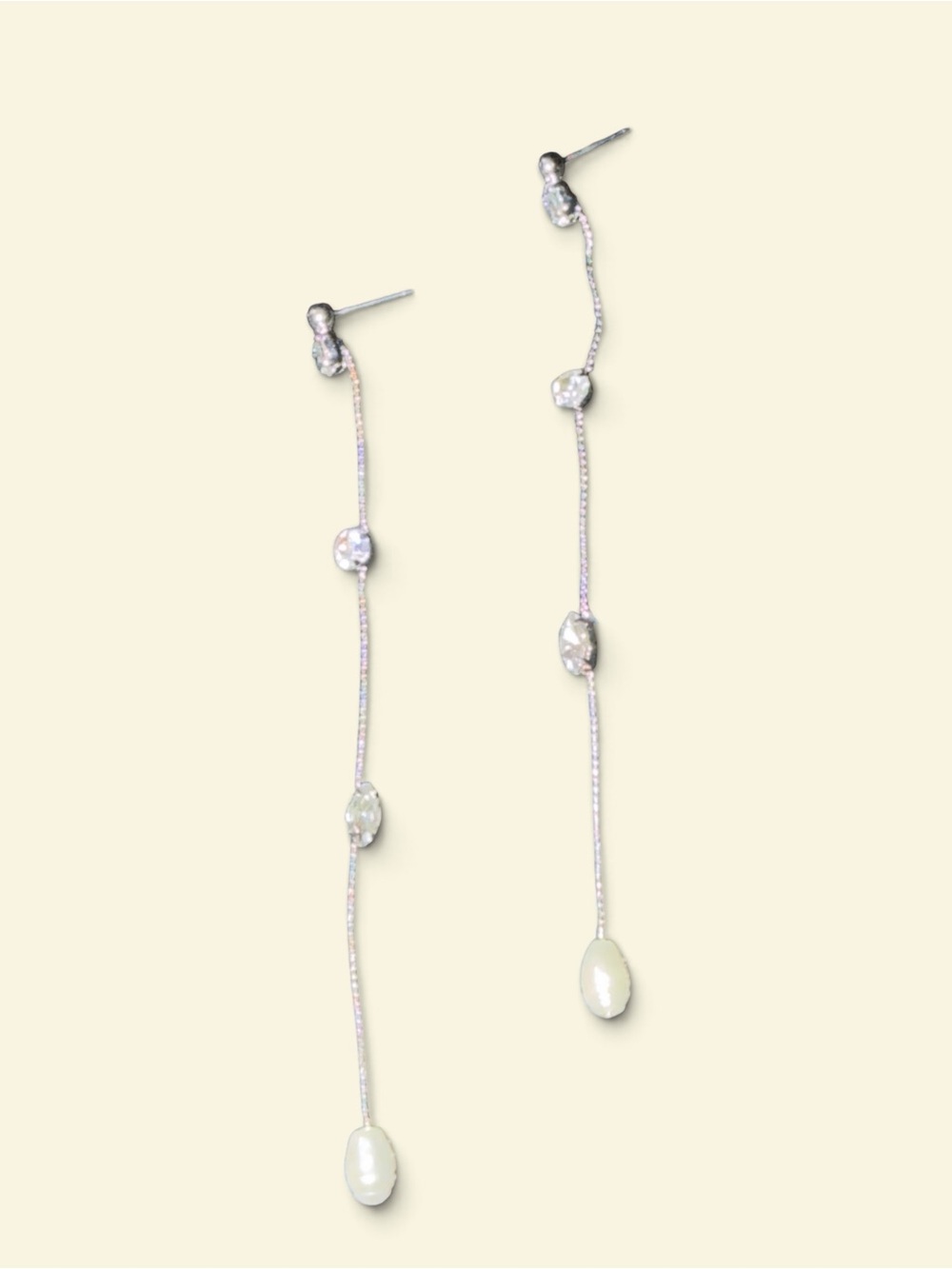 NEW Anthropologie Crystal Pearl Silver Drop Earrings (sample)